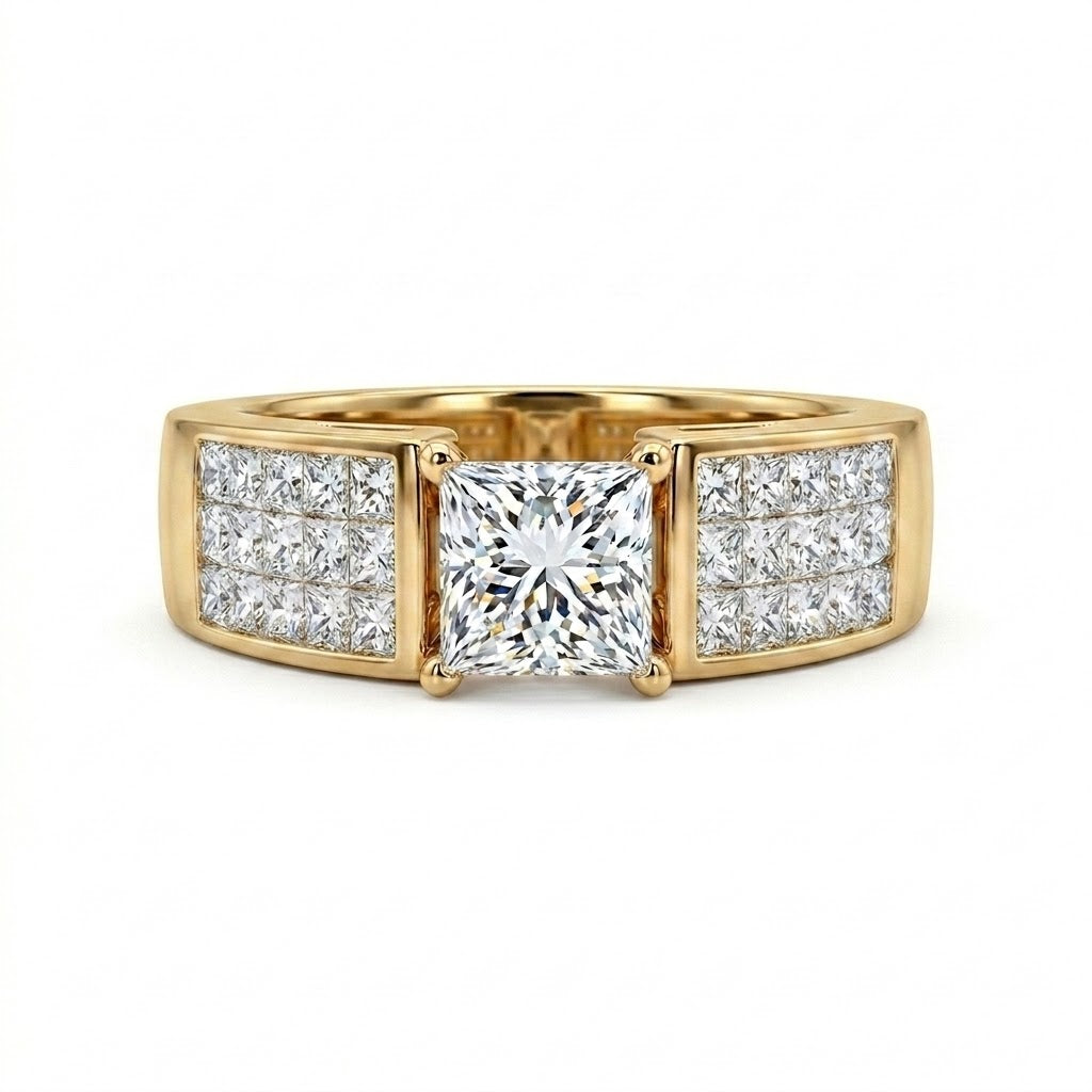 0.97 CT Princess Cut Diamond Ring in 14K Yellow Gold