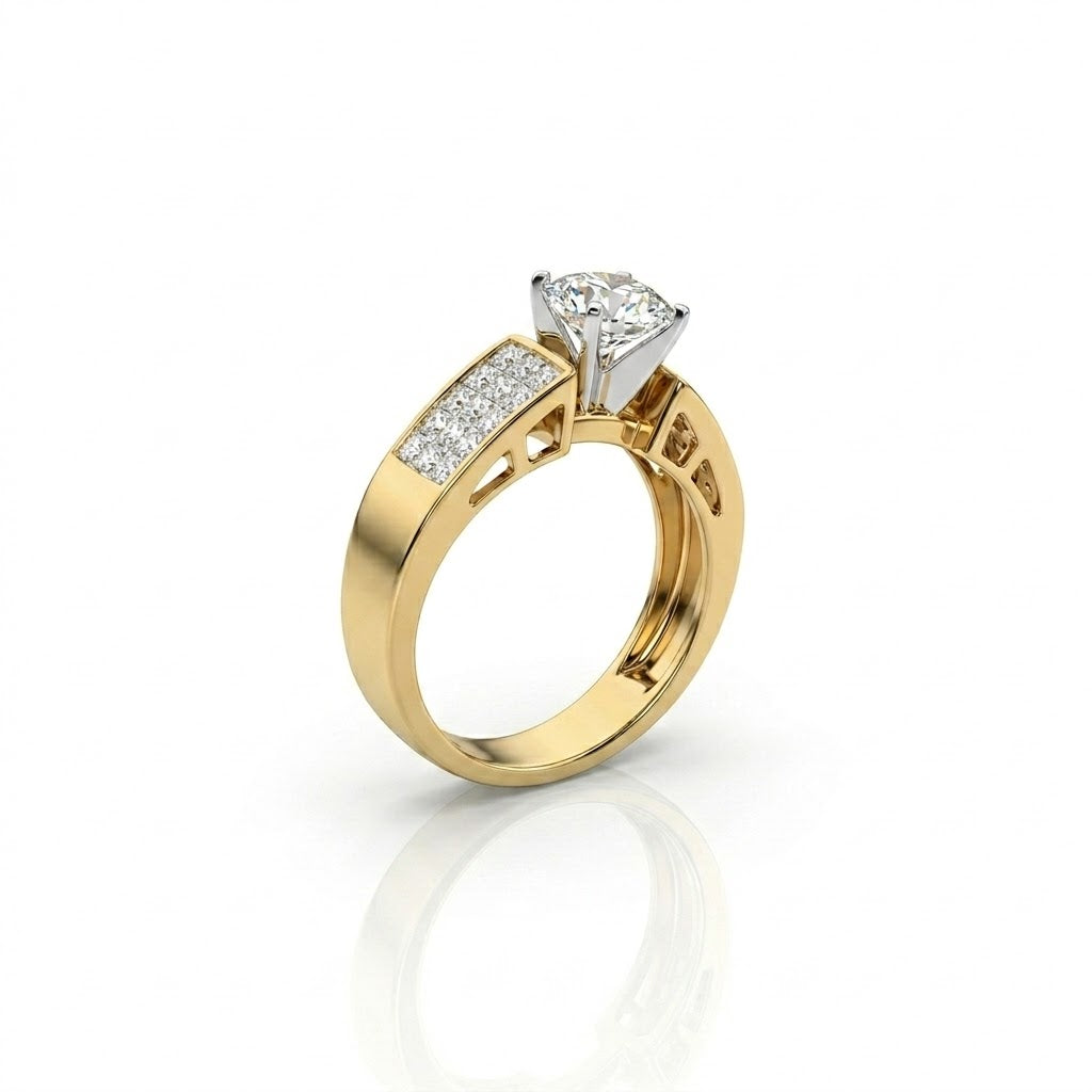 0.97 CT Princess Cut Diamond Ring in 14K Yellow Gold