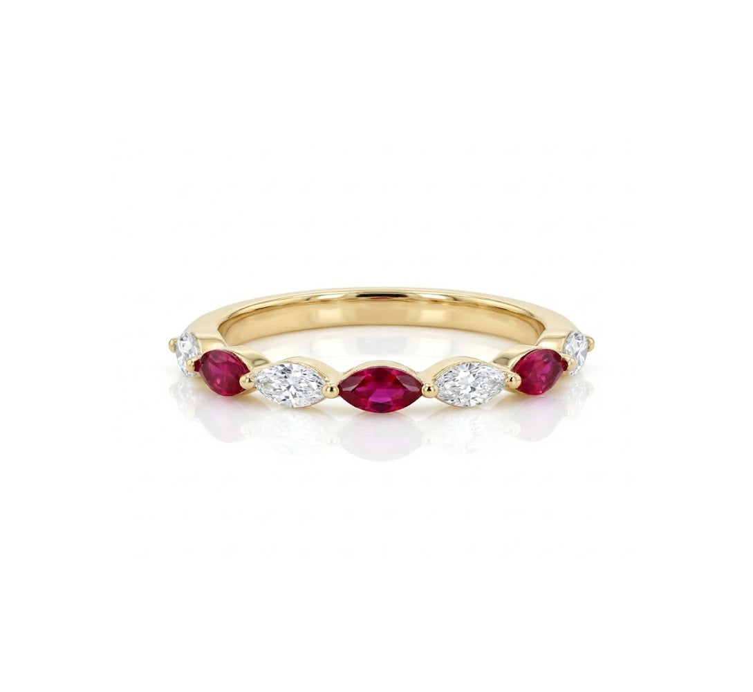 Marquise Ruby & Lab-Grown Diamond Band | 0.20 ct Rubies | 0.10 ctw Diamonds | 10K Yellow Gold - Brownee Jewelers
