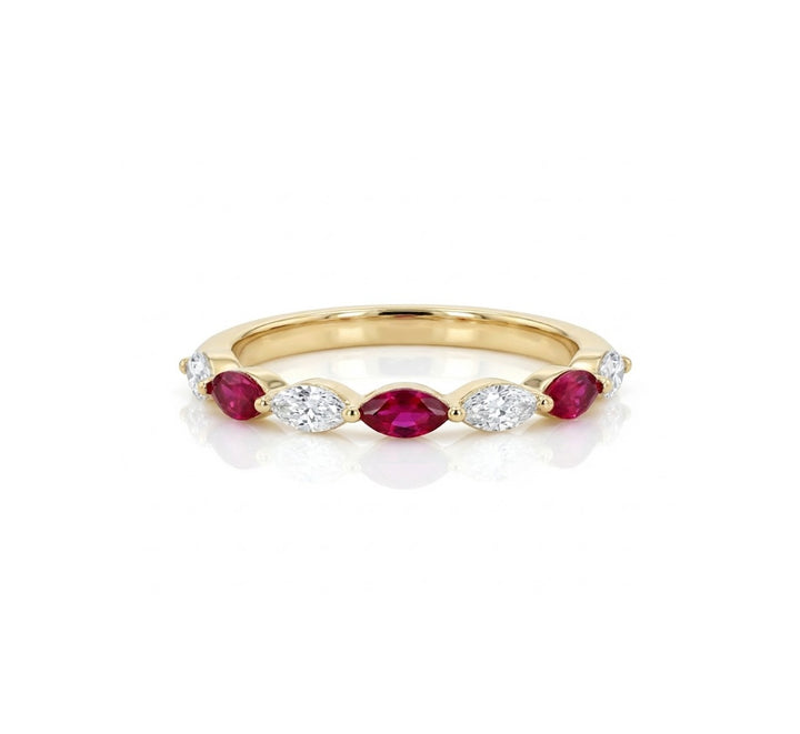 Marquise Ruby & Lab-Grown Diamond Band | 0.20 ct Rubies | 0.10 ctw Diamonds | 10K Yellow Gold - Brownee Jewelers