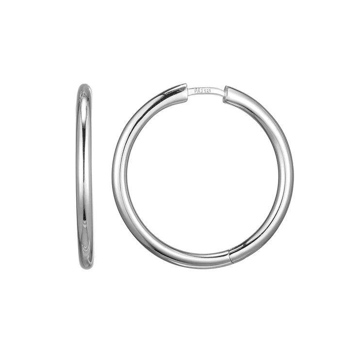Sterling Silver Rhodium-Plated 25MM Hoop Earrings