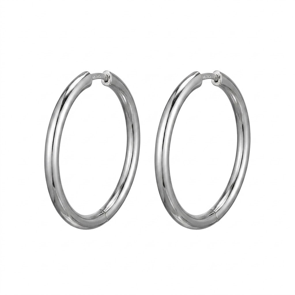 Sterling Silver Rhodium-Plated 25MM Hoop Earrings
