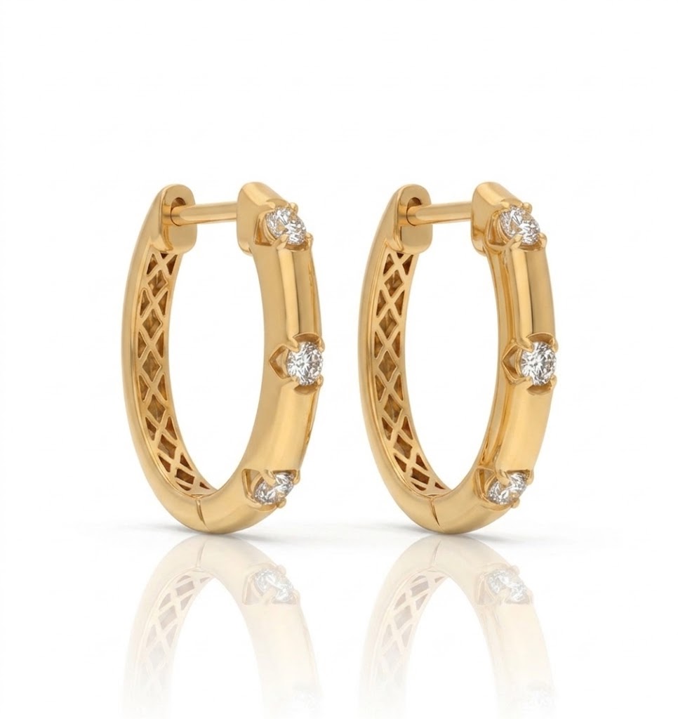 Oval Diamond Hoop Earrings | 14K Yellow Gold | 0.35 ctw | Bezel-Set Round Diamonds - Brownee Jewelers
