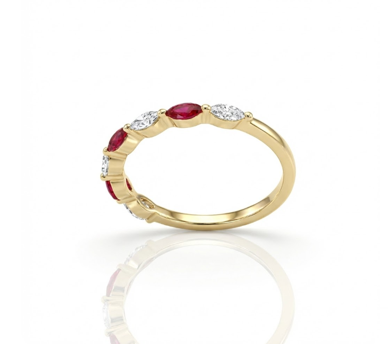 Marquise Ruby & Lab-Grown Diamond Band | 0.20 ct Rubies | 0.10 ctw Diamonds | 10K Yellow Gold - Brownee Jewelers