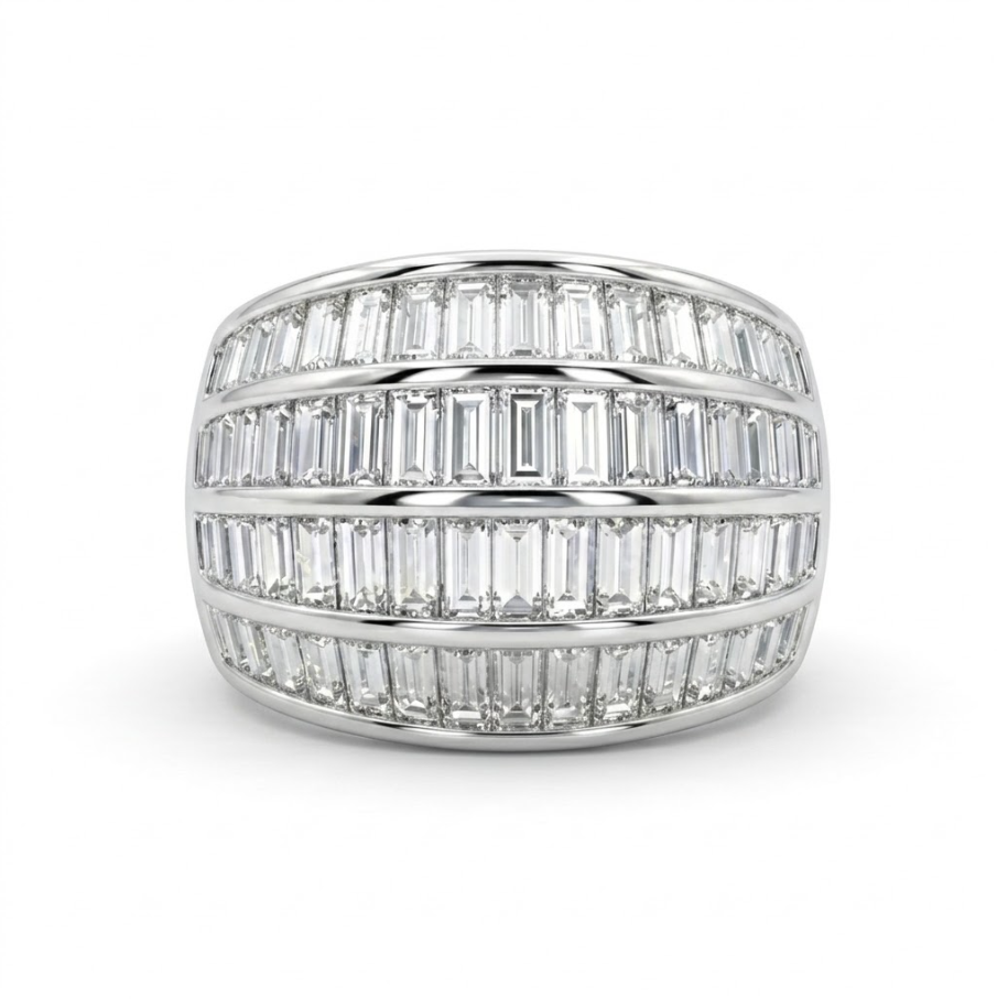 Baguette Diamond Wide Band Ring | 18K White Gold | Multi-Row Channel Set Statement Ring - Brownee Jewelers