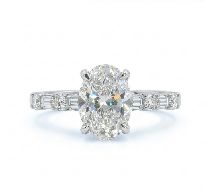 Oval Lab-Grown Diamond Ring | 14K White Gold | Diamond | Classic | Engagement Ring - Brownee Jewelers