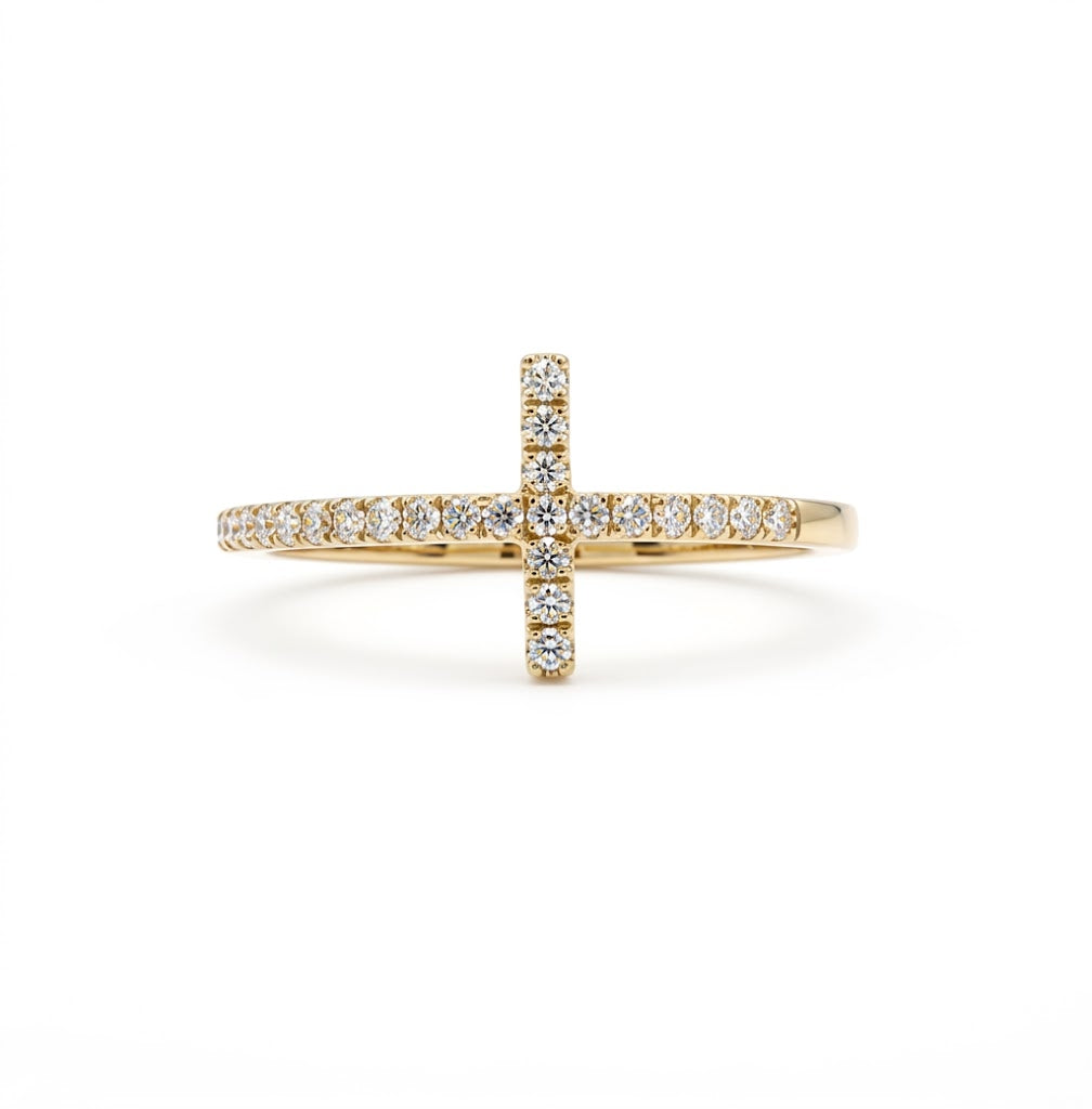 Diamond Cross Ring | 14K Yellow Gold | 0.08 ct | Faith-Inspired Ring | RY02558DD - Brownee Jewelers