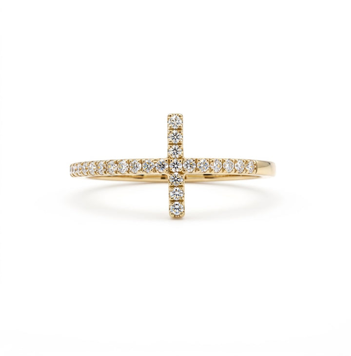 Diamond Cross Ring | 14K Yellow Gold | 0.08 ct | Faith-Inspired Ring | RY02558DD - Brownee Jewelers