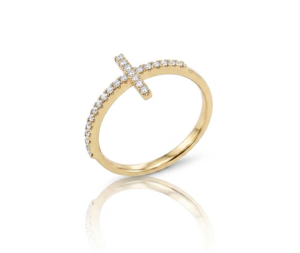 Diamond Cross Ring | 14K Yellow Gold | 0.08 ct | Faith-Inspired Ring | RY02558DD - Brownee Jewelers