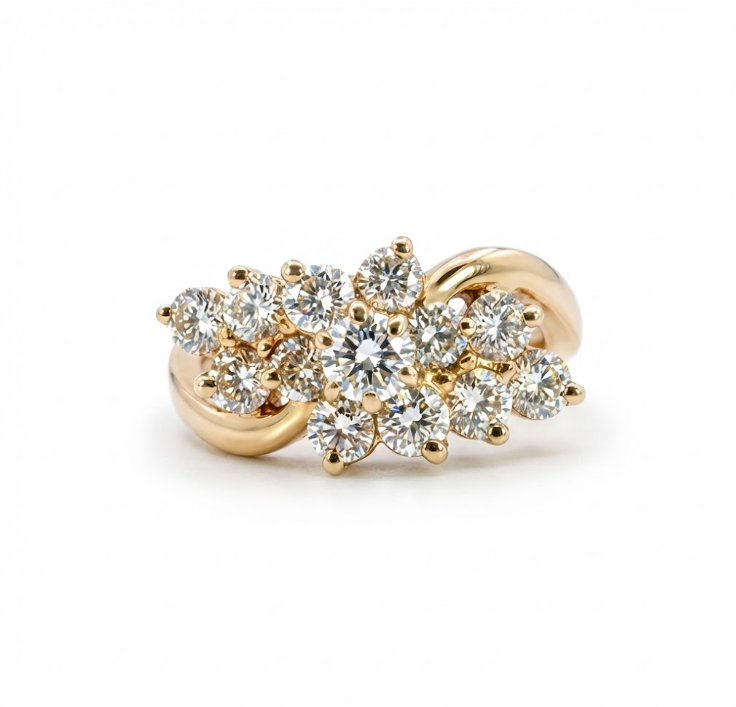 Round Diamond Cluster Flower Ring | 14K Yellow Gold | 1.65 ctw | Floral-Inspired Statement Design - Brownee Jewelers