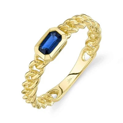 BLUE SAPPHIRE LINK RING IN 14K YELLOW GOLD