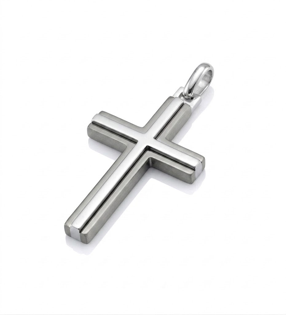Cross Pendant | Sterling Silver | Black Rhodium & Polished Finish | Modern Cross Pendant - Brownee Jewelers