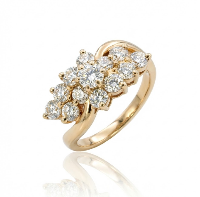 Round Diamond Cluster Flower Ring | 14K Yellow Gold | 1.65 ctw | Floral-Inspired Statement Design - Brownee Jewelers