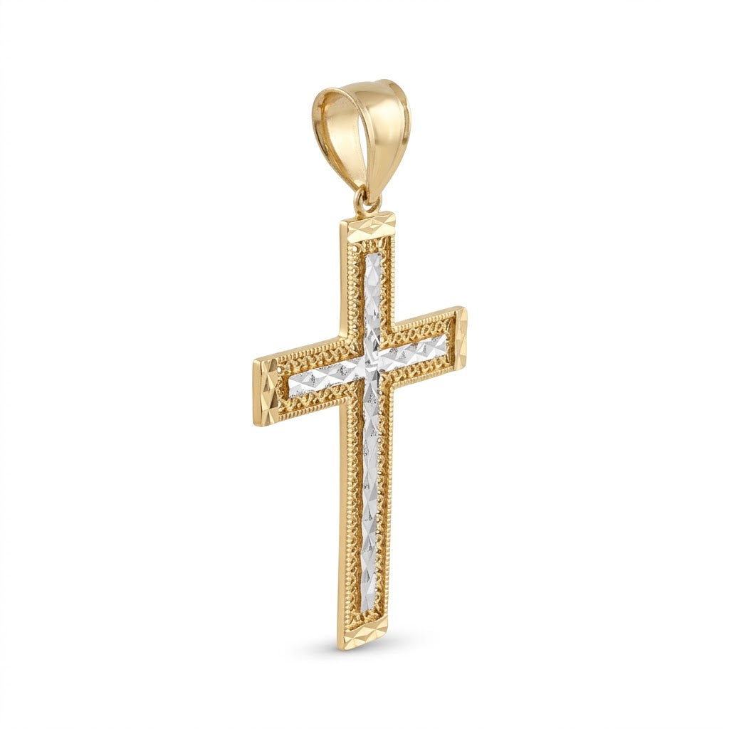 14K Two-Tone Gold Large Double Cross Pendant