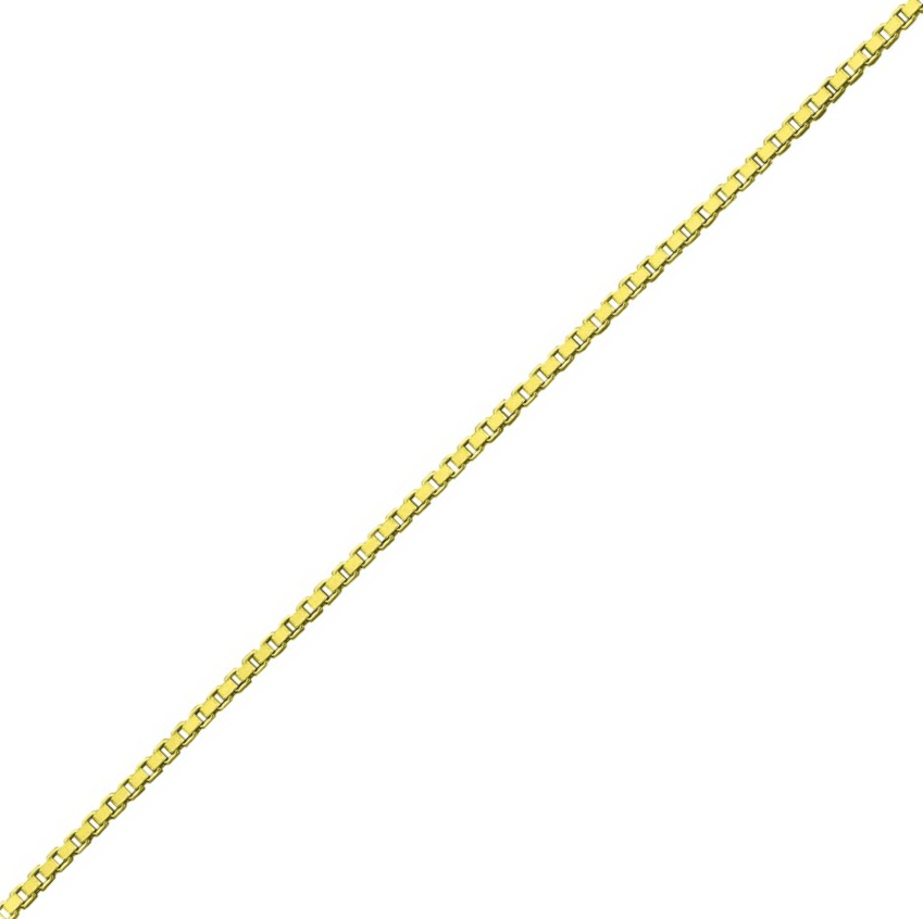 1.4 Millimeter Width and 18 Inch Length Box Chain Necklace in Sterling Silver with an 18K Gold-Plated Finish and a Lobster Clasp