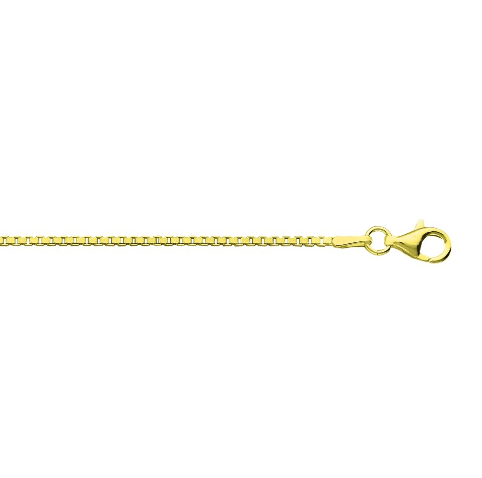 1.4 Millimeter Width and 18 Inch Length Box Chain Necklace in Sterling Silver with an 18K Gold-Plated Finish and a Lobster Clasp