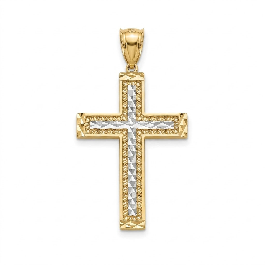 14K Two-Tone Gold Large Double Cross Pendant