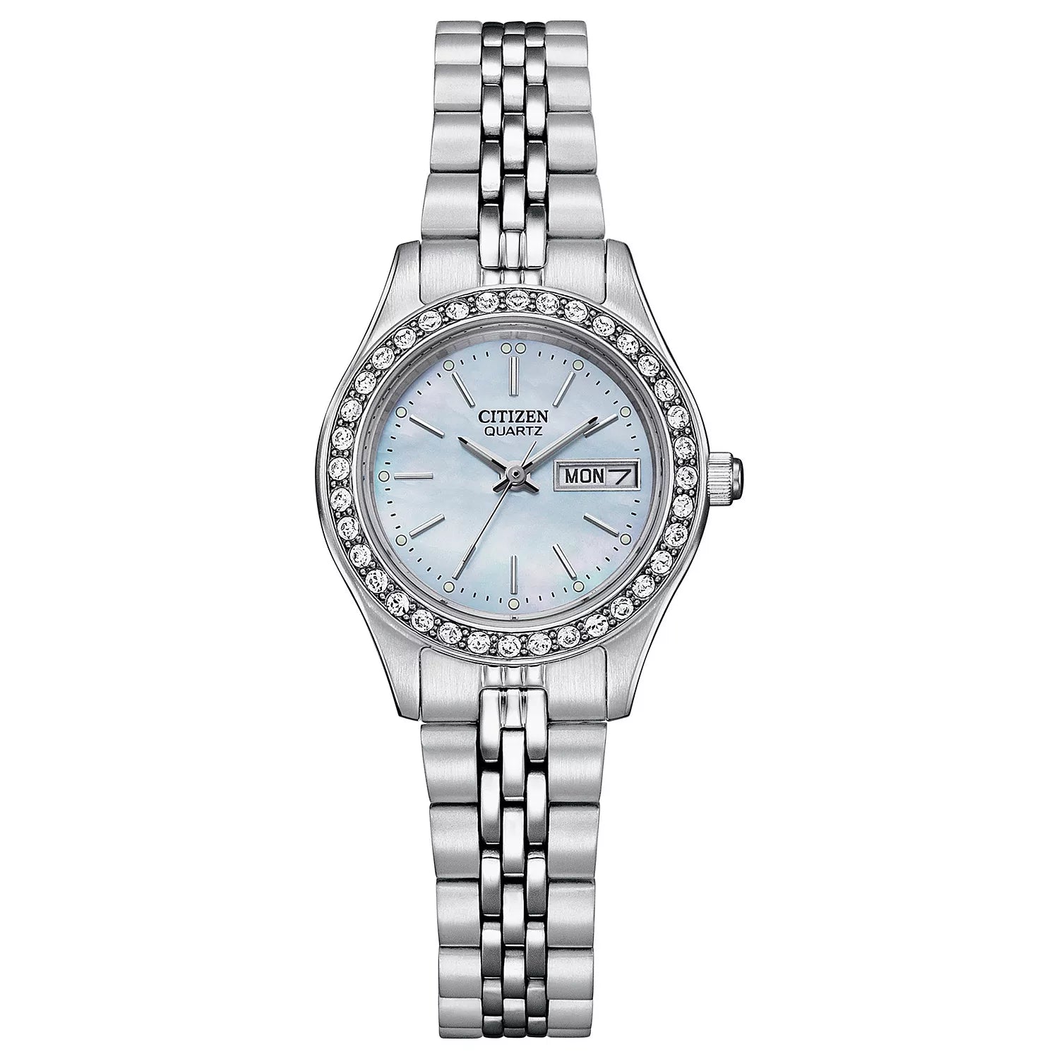 Citizen Ladies Stainless Steel Watch with a Blue Dial and Crystal Bezel
