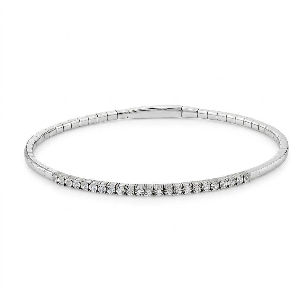 Diamond Flex Bangle Bracelet | Sterling Silver | 0.10 CT Diamonds | Titanium Wire | Flexible Bangle | Flexible Bangle | FSBG5343S8SL - Brownee Jewelers