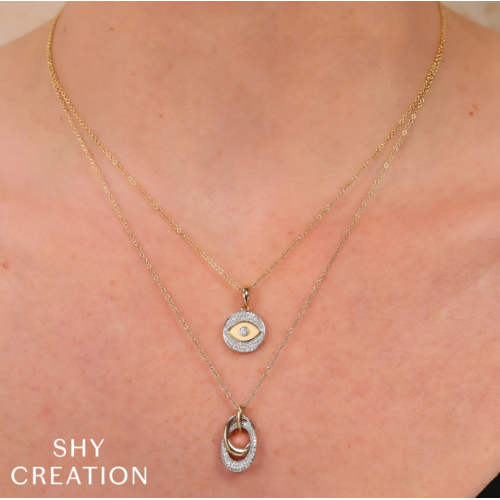 SHY CREATION | .17CTW DIAMOND PAVE OVAL NECKLACE | 14K YELLOW GOLD | SC55027681 - Brownee Jewelers
