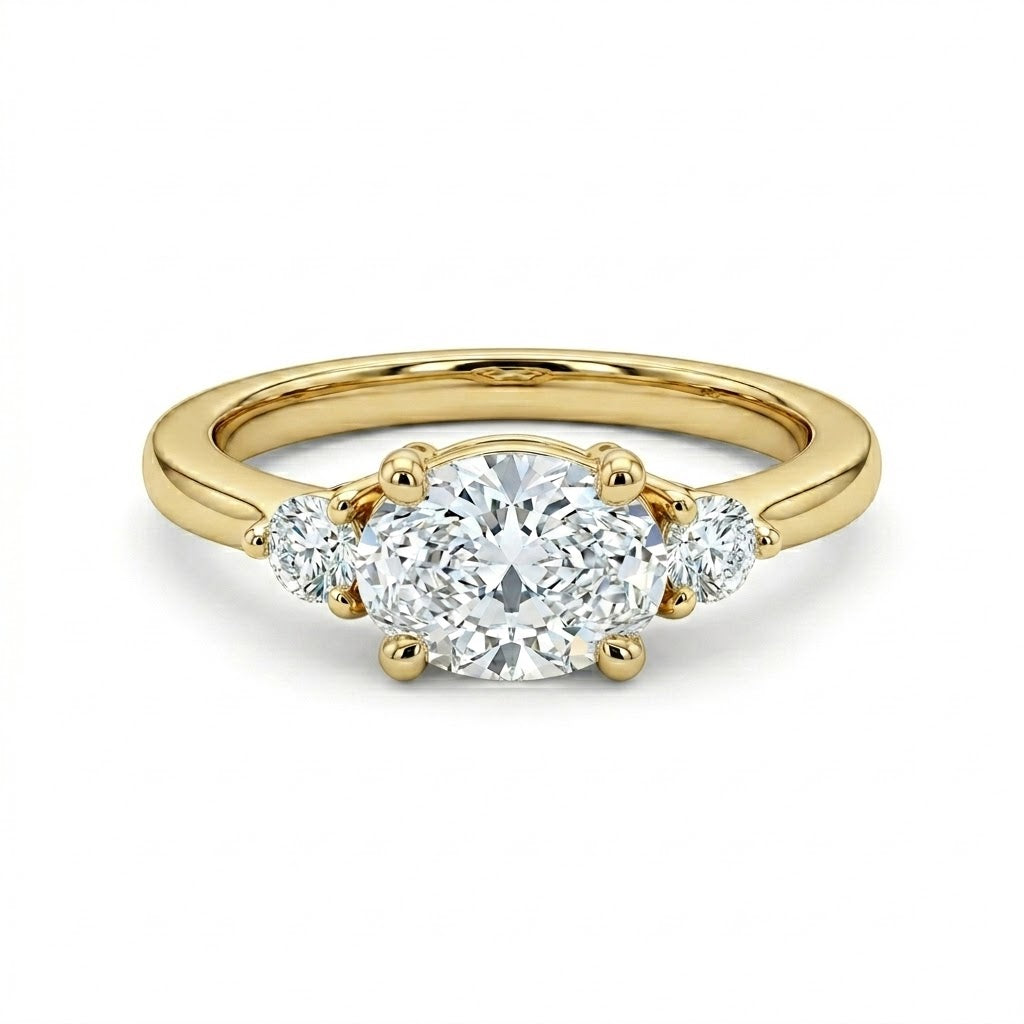 Oval Diamond Three-Stone Engagement Ring | 14K Yellow Gold | Oval Center with Round Side Diamonds | 1.01 CT Center - Brownee Jewelers