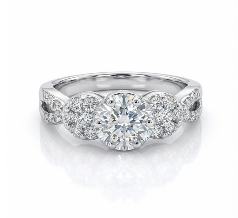 Round Diamond Cluster Ring | 14K White Gold | 0.59 ctw Diamond Fashion Ring - Brownee Jewelers