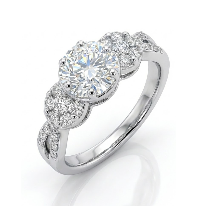 Round Diamond Cluster Ring | 14K White Gold | 0.59 ctw Diamond Fashion Ring - Brownee Jewelers