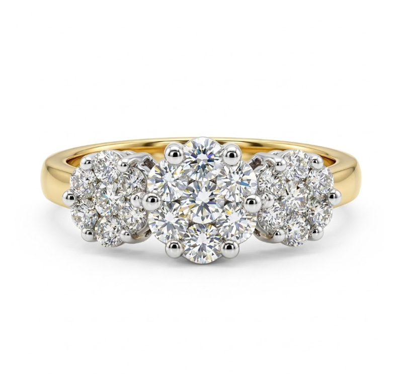 Diamond Floral Cluster Ring | 14K Yellow Gold | Round Brilliant Diamonds | Statement Ring - Brownee Jewelers