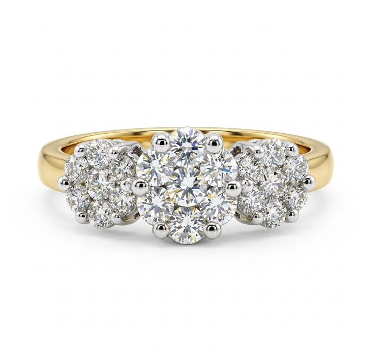 Diamond Floral Cluster Ring | 14K Yellow Gold | Round Brilliant Diamonds | Statement Ring - Brownee Jewelers