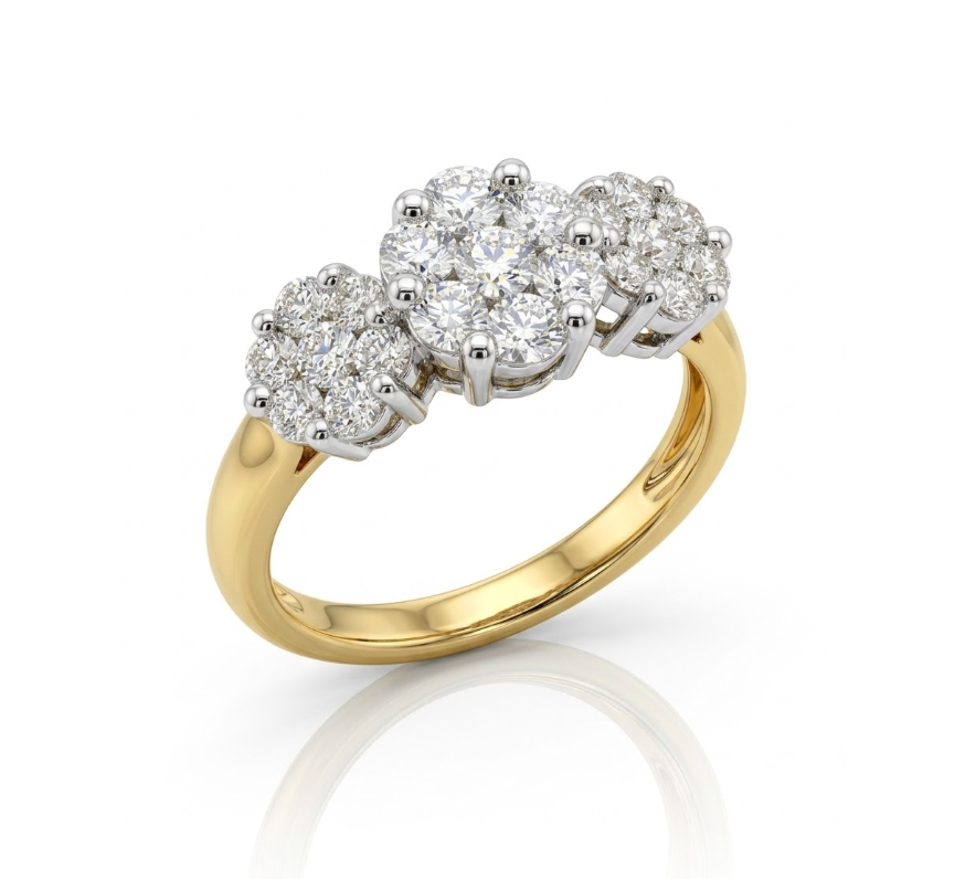 Diamond Floral Cluster Ring | 14K Yellow Gold | Round Brilliant Diamonds | Statement Ring - Brownee Jewelers
