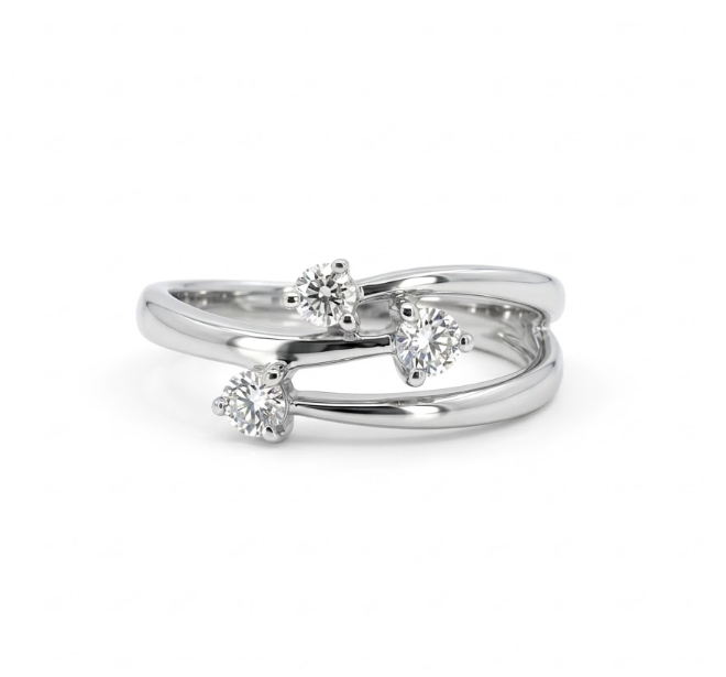 Three-Stone Diamond Bypass Ring | 14K White Gold | 0.25 ctw | Fashion Ring - Brownee Jewelers