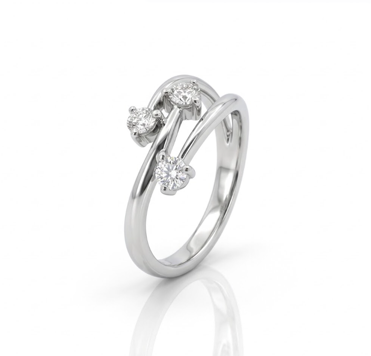 Three-Stone Diamond Bypass Ring | 14K White Gold | 0.25 ctw | Fashion Ring - Brownee Jewelers