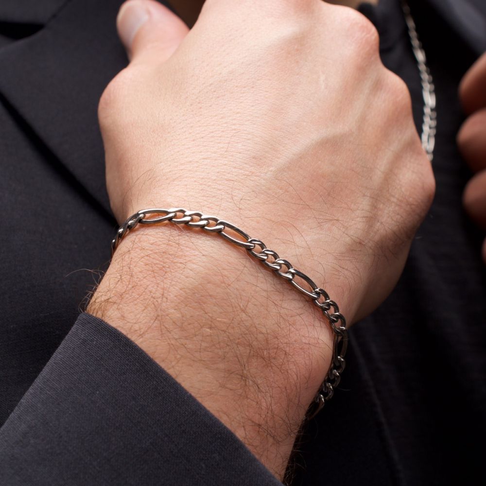 4.7mm Titanium Figaro Chain Bracelet - Brownee Jewelers
