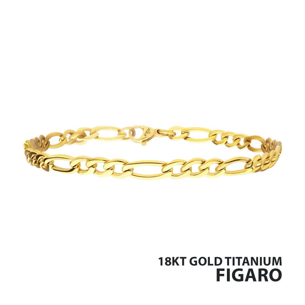 4.7mm 18Kt Gold IP Titanium Figaro Chain Bracelet - Brownee Jewelers
