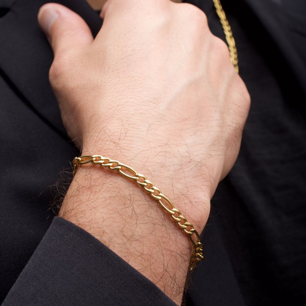 4.7mm 18Kt Gold IP Titanium Figaro Chain Bracelet - Brownee Jewelers
