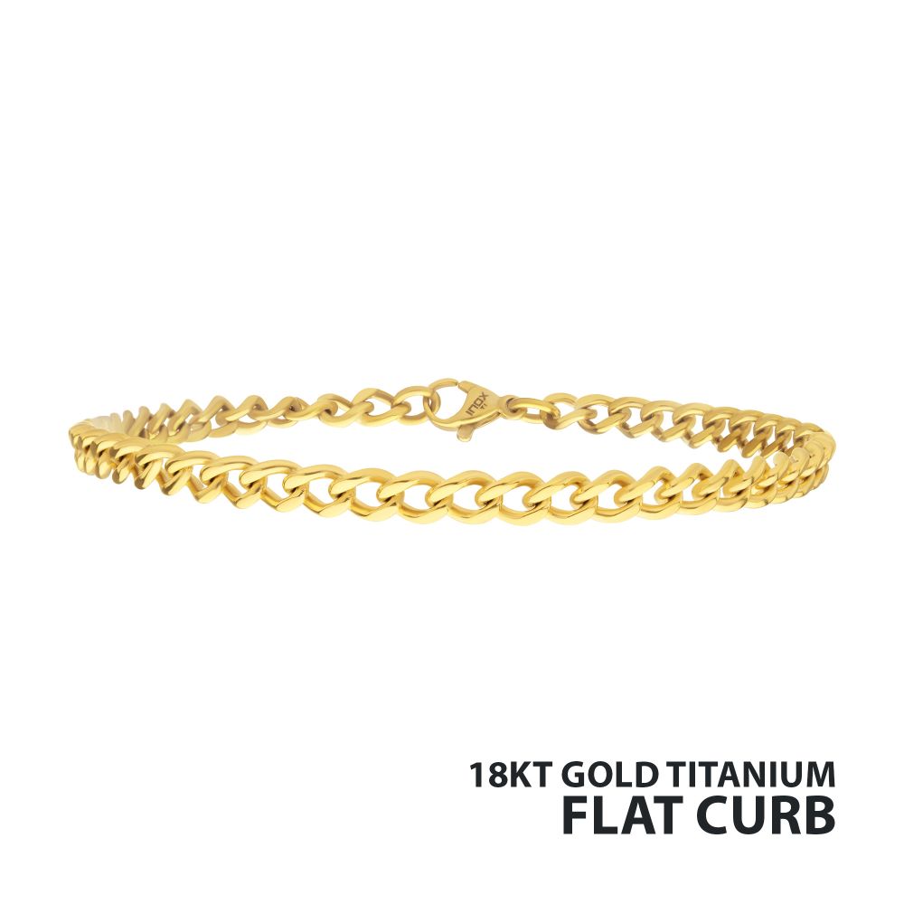 .35mm 18Kt Gold IP Titanium Flat Curb Chain Bracelet 7"