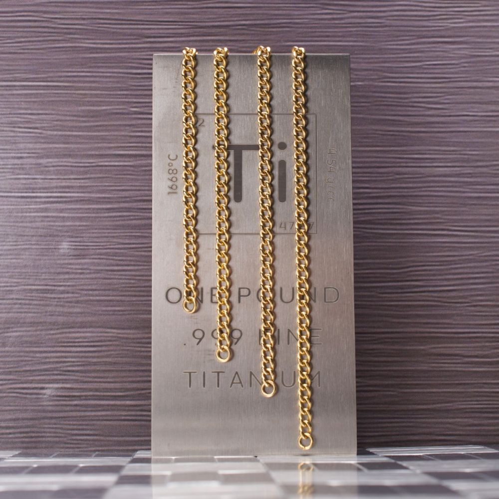 .35mm 18Kt Gold IP Titanium Flat Curb Chain Bracelet 7"