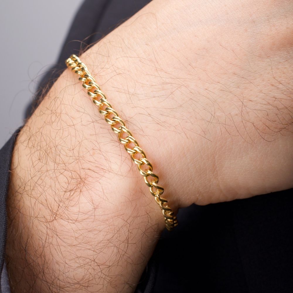 4.35mm 18Kt Gold IP Titanium Flat Curb Chain Bracelet - Brownee Jewelers