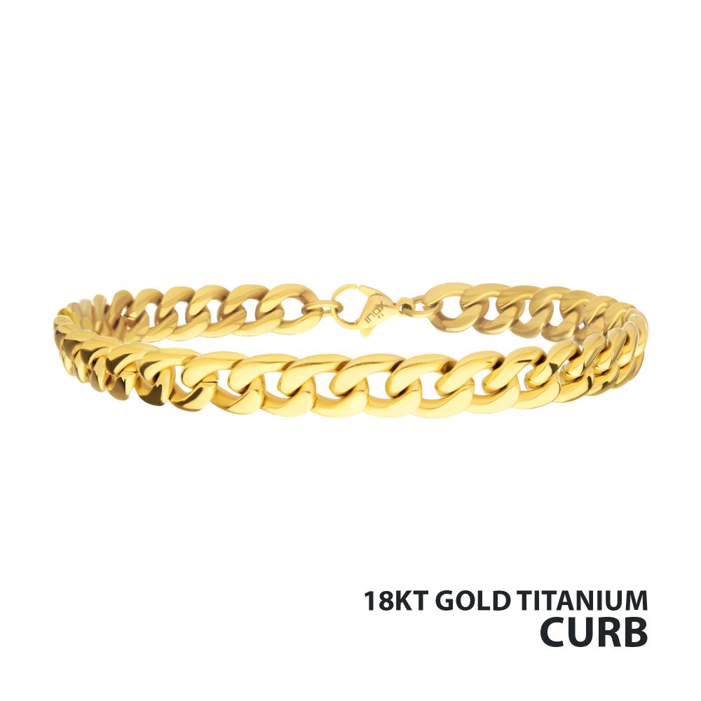 7.4mm 18Kt Gold IP Titanium Curb Chain Bracelet - Brownee Jewelers