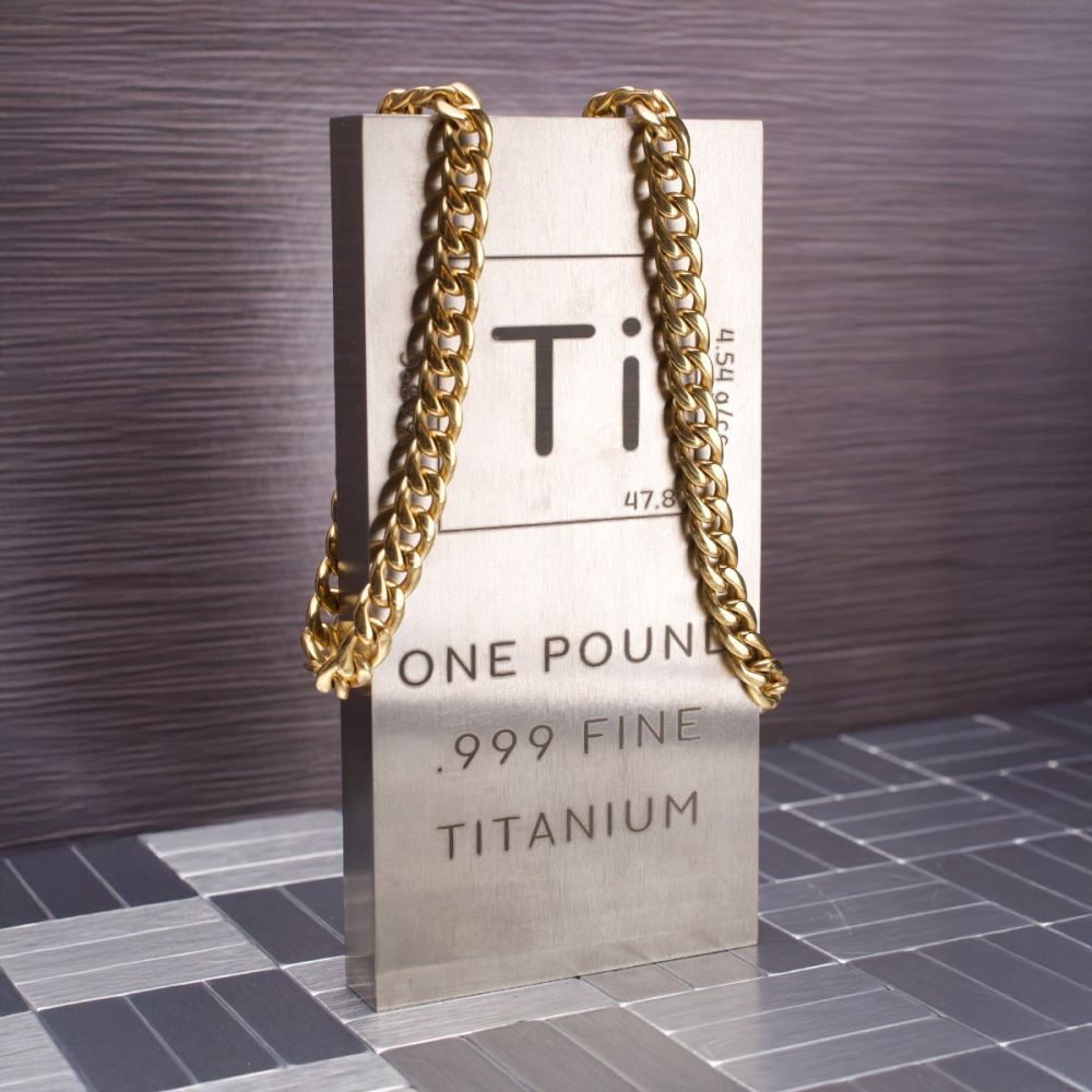 7.4mm 18Kt Gold IP Titanium Curb Chain Bracelet