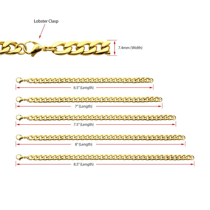  7.4mm 18Kt Gold IP Titanium Curb Chain Bracelet
