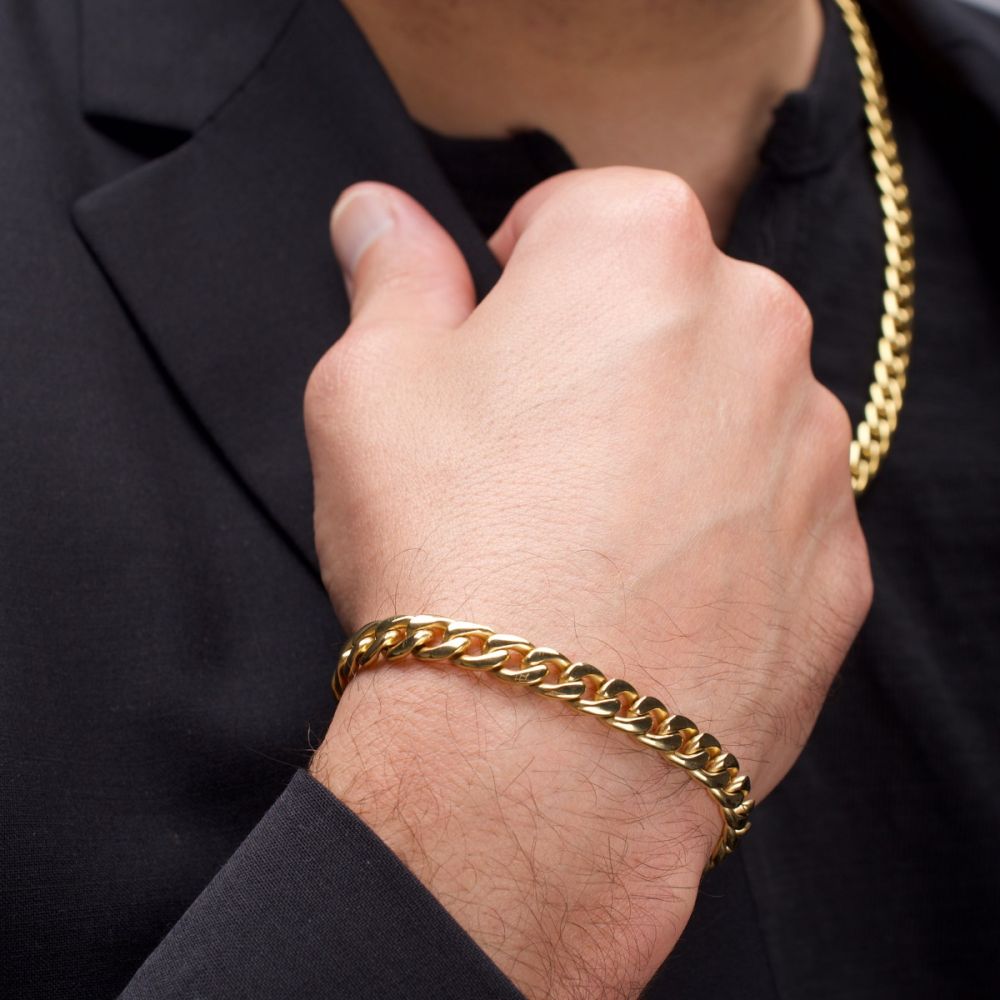 7.4mm 18Kt Gold IP Titanium Curb Chain Bracelet