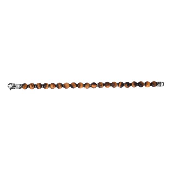 Tiger Eye Bead Bracelet | Sterling Silver | Men's Bracelet | 7.5mm Tiger Eye Beads | Polished Finish | 8.25 Inches | Lobster Clasp - Brownee Jewelers