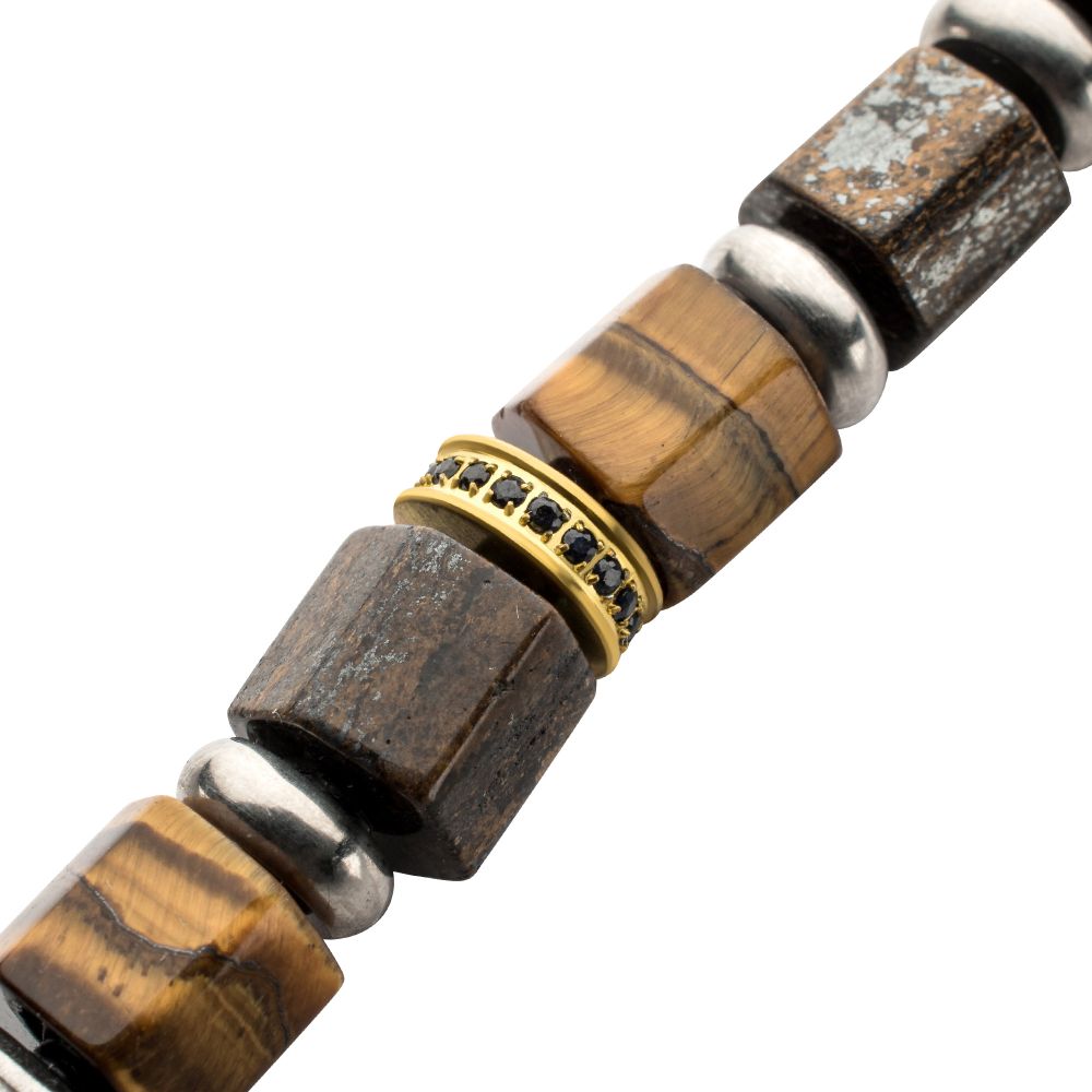 Tiger Eye and Bronzite Bead Bracelet with Black Sapphires 8mm