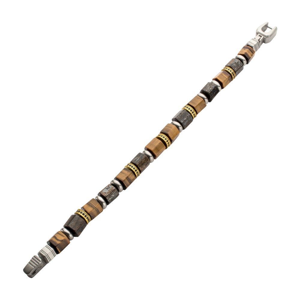 Tiger Eye and Bronzite Bead Bracelet with Black Sapphires 8mm