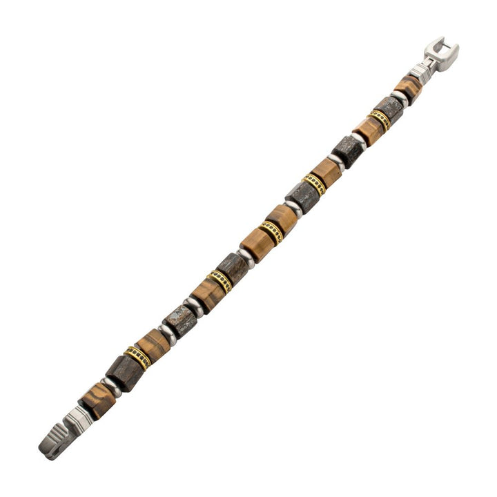 Bushido Tiger Eye & Bronzite Bead Bracelet | Bushido | Stainless Steel | Black Sapphire Accents | 8mm Beads | Musashi Collection - Brownee Jewelers