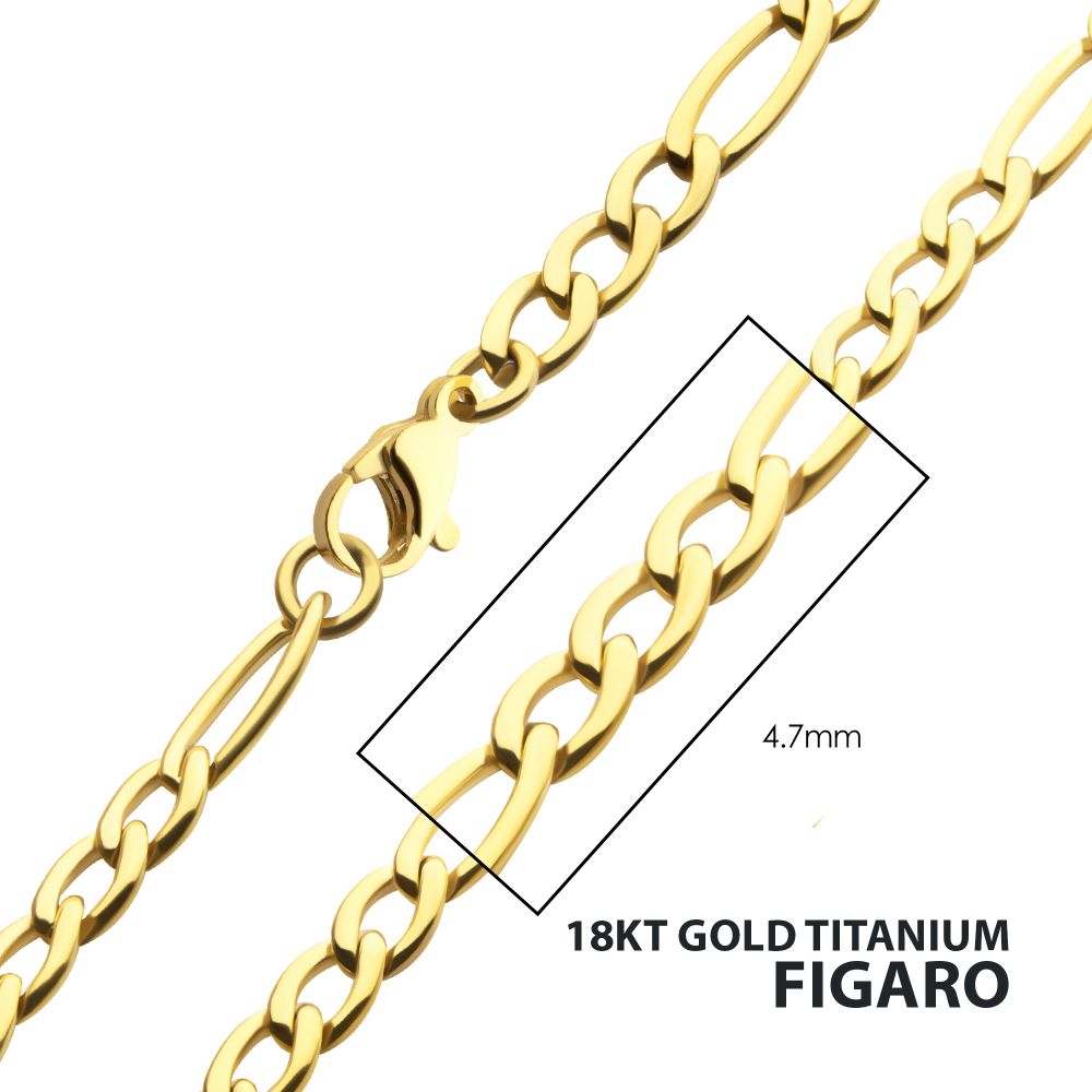 4.7mm 18Kt Gold IP Titanium Figaro Chain Necklace 20"