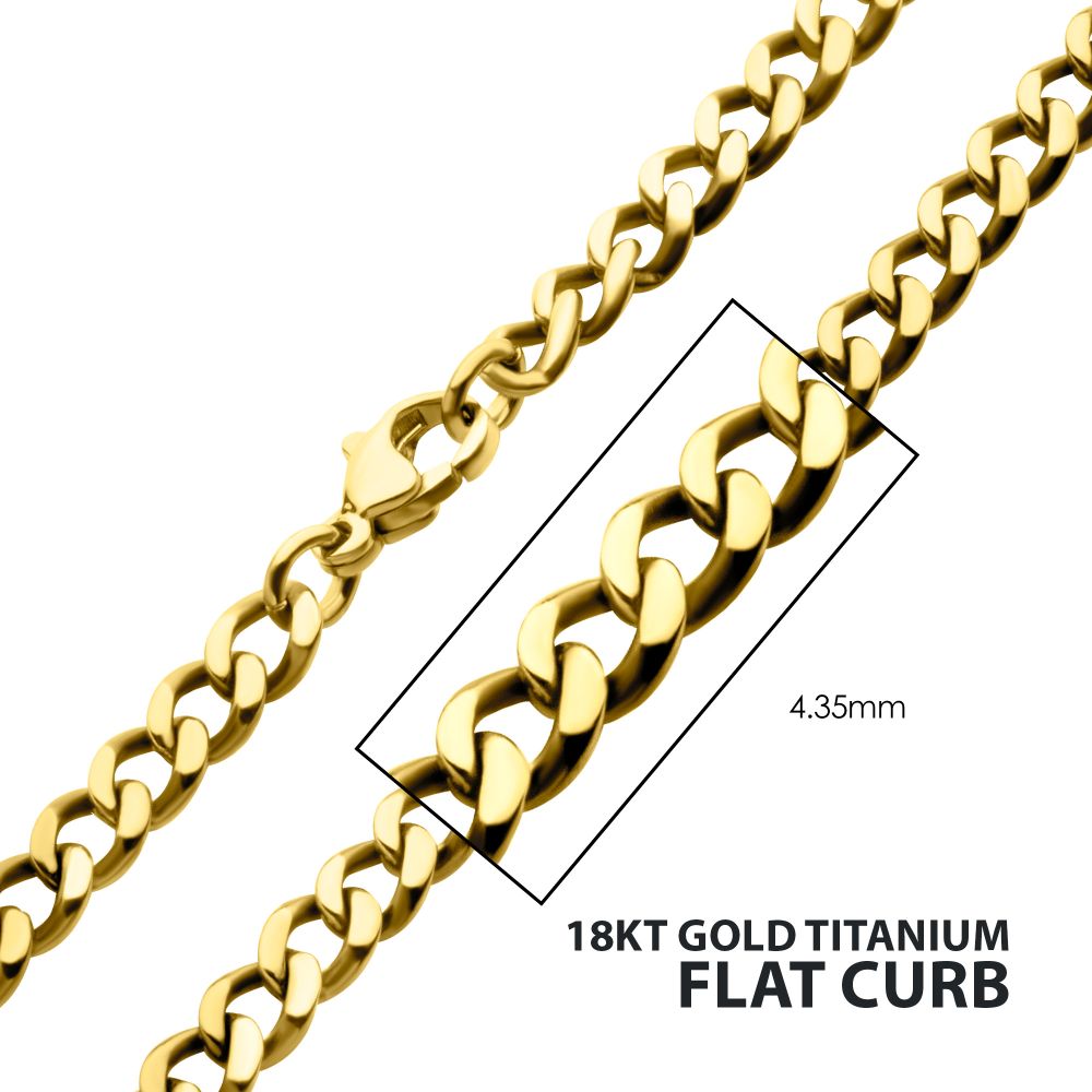 4.35mm 18Kt Gold IP Titanium Flat Curb Chain Necklace 24"
