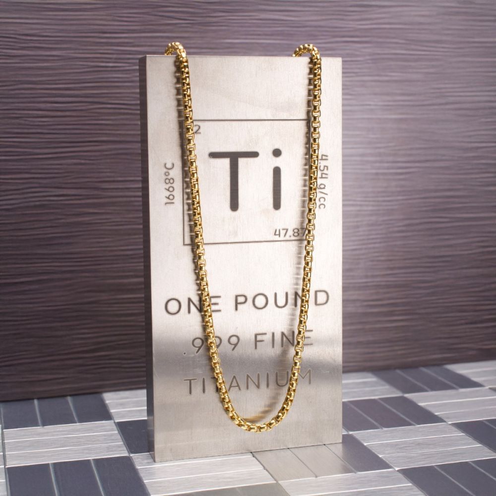 3mm 18Kt Gold IP Titanium Box Chain Necklace 24"