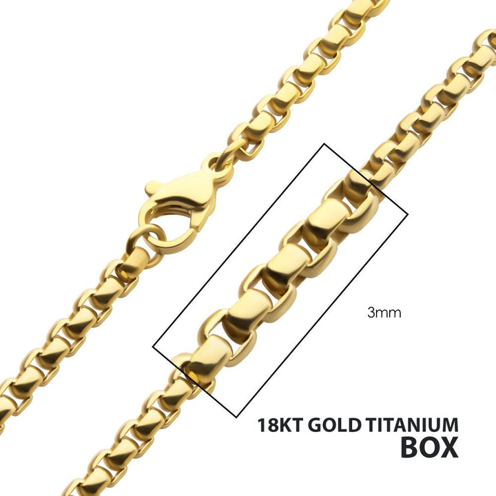 3mm 18Kt Gold IP Titanium Box Chain Necklace 24"